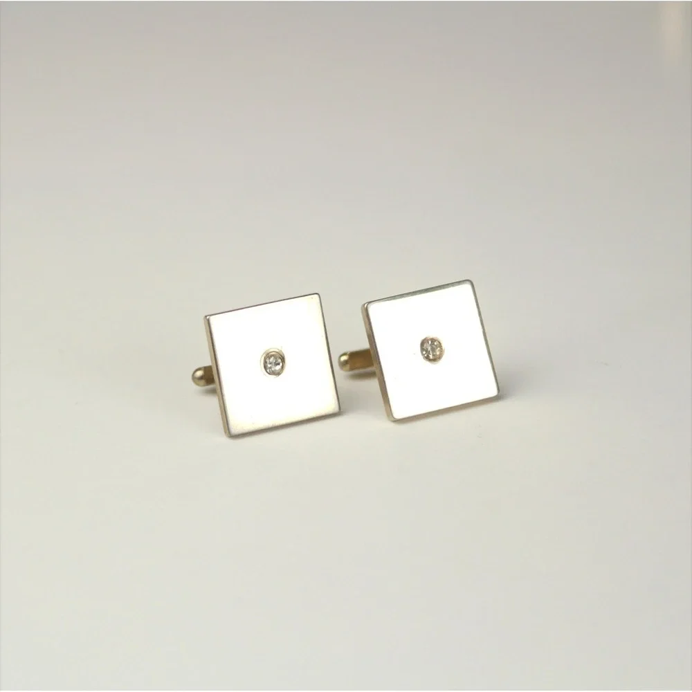 Mens Cufflinks‎ Clear Rhinestone Gold Tone Cufflinks Rectangle